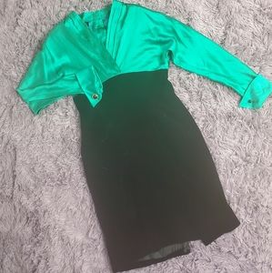 Green Satin and Velveteen Evening Dress...SHE cute